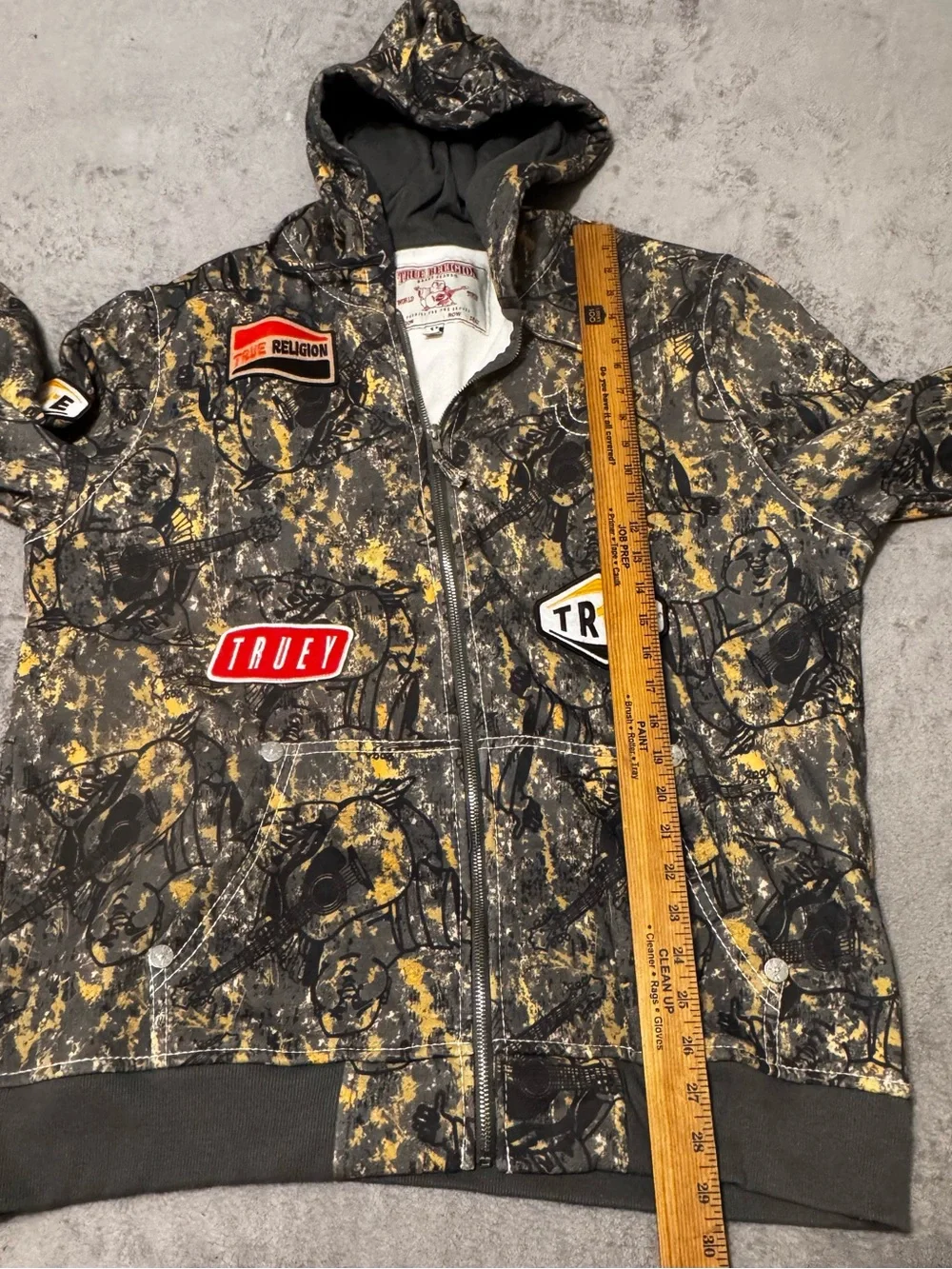 True Religion Big T Buddha Camo Full Zip Hoodie Big Logo With Patches XXL